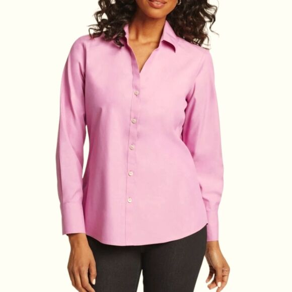 Foxcroft Tops - Foxcroft Top Shaped Fit Pinpoint Essential No‎ Iron Shirt Wrinkle Free Pink 8